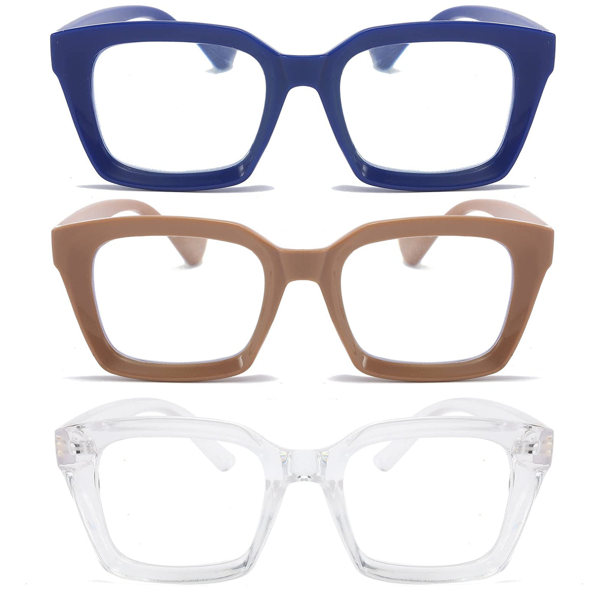 DXYXYO Blue Light Blocking Reading Glasses for Women 1.5 Oversized Rectangle Computer Readers Retro Fashion Oprah Style Square 3 Pack