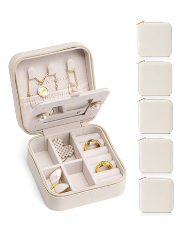 Vlando Travel Jewelry Box, Small Jewelry Travel Organizer Case for Girls Women - white Mirror*6 pack