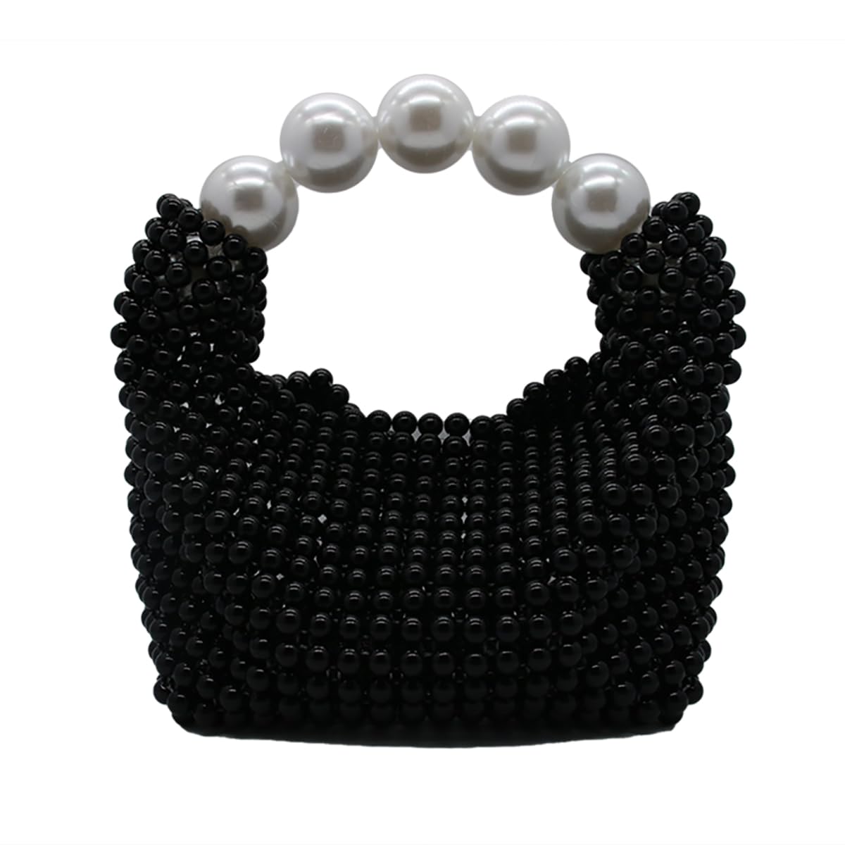 DJBM Women Pearl Clutch Purse Handmade Beaded Evening Handbag Acrylic Pearl Tote Bag Bride Purse for Party Wedding, Black