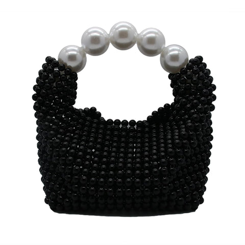 DJBM Women Pearl Clutch Purse Handmade Beaded Evening Handbag Acrylic Pearl Tote Bag Bride Purse for Party Wedding, Black