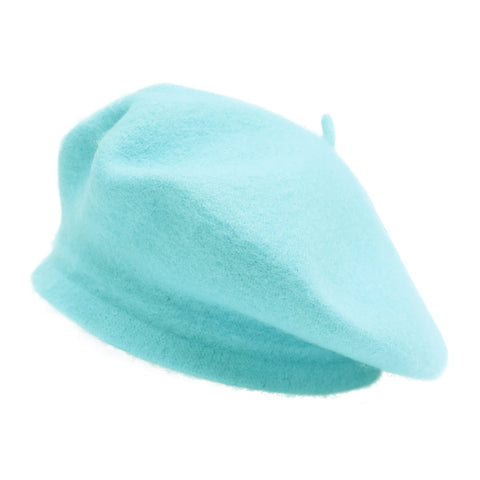 ZLYC Wool French Beret Hat Solid Color Beret Cap for Women Girls (Turquoise Blue)