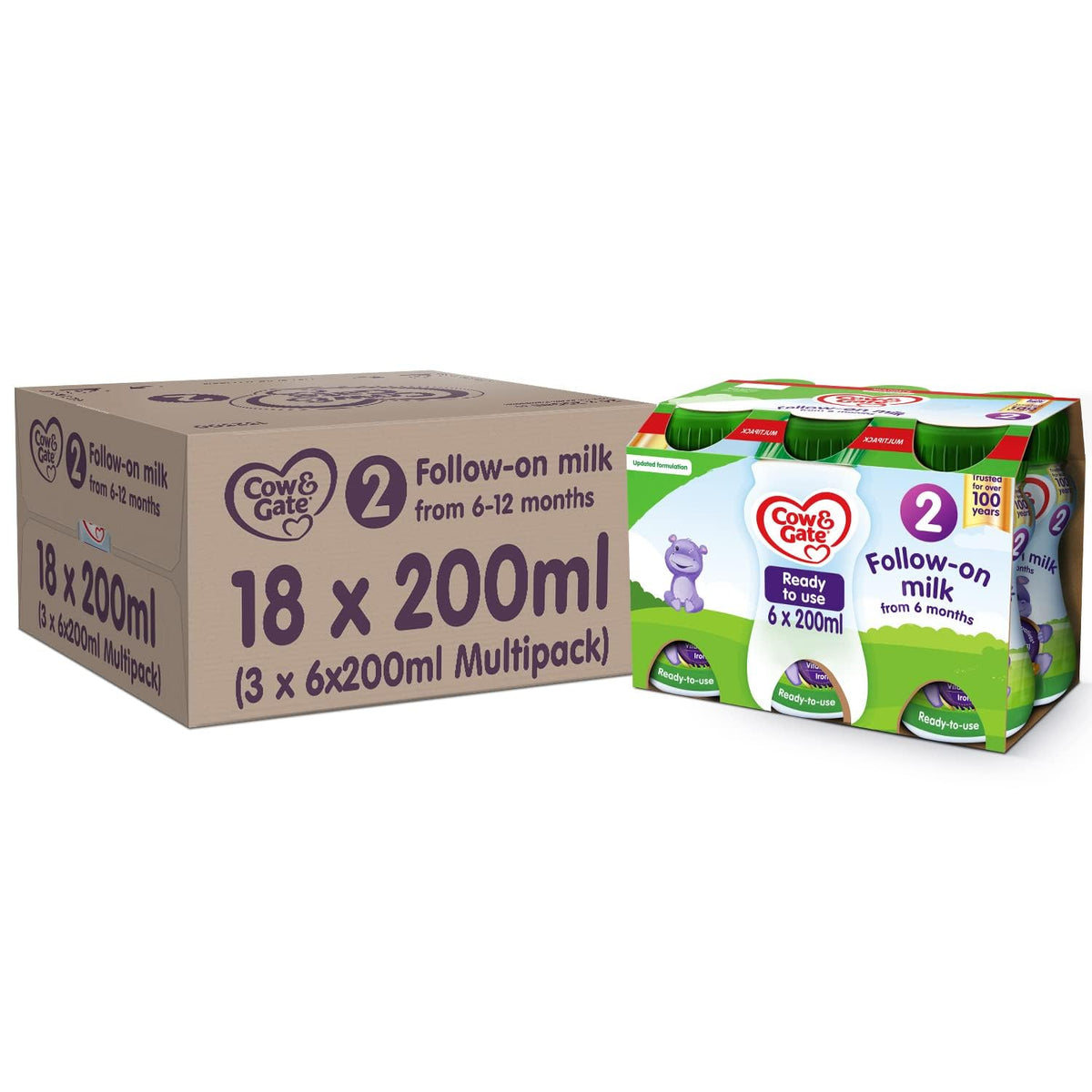Cow & Gate 2 Follow On Baby Milk Ready to Use Liquid Formula, 6-12 Months, 200 ml, (Pack of 18)