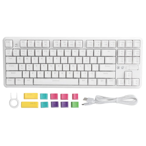 RGB Mechanical Gaming Keyboard, K870T 87 Keys Mechanical Keyboard Backlit Keys with Bluetooth 1.6m Wired Dual Mode and 18 Colorful RGB Light (White)