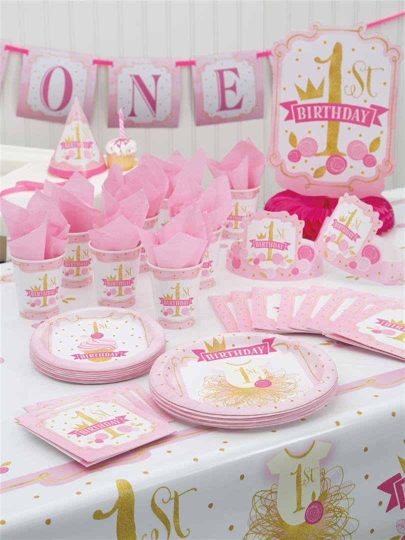 Pink and Gold Girls 1st Birthday Party Napkins, 16ct