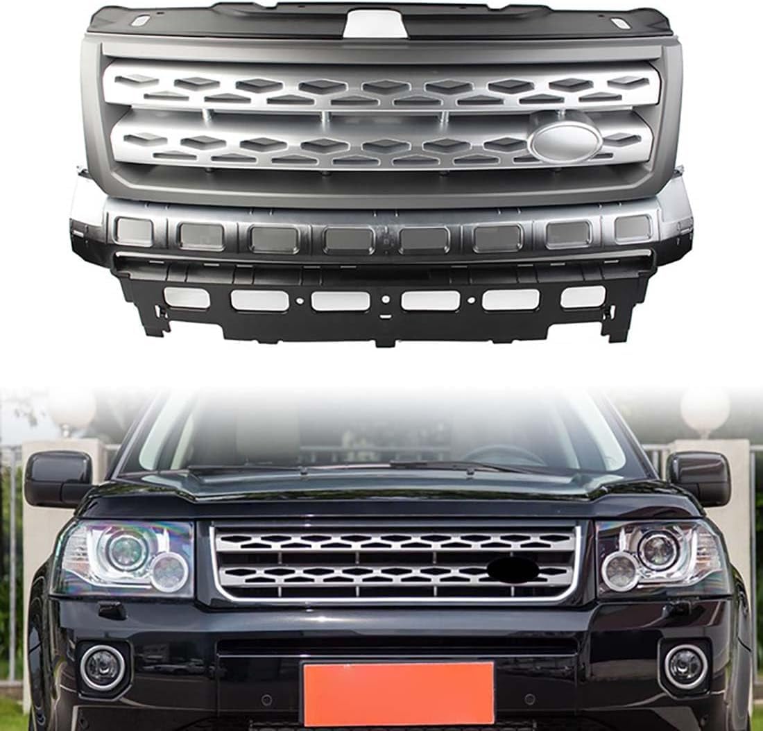 KAMNIK Center Bumper Grille For Land Rover Freelander 2 LR2 2010-2012 2013 2014 2015 2016,Impact Resistant Anti-crack Grill Grille Vents Exterior Accessories,B-Gray Silver