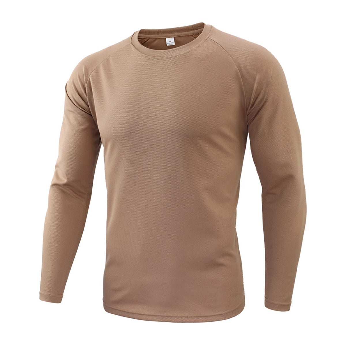 GYHH Mens Long Sleeve Baselayer,Quick-drying Camouflage T-shirt Breathable Crew Neck Military Clothes Fou Outdoor Hunting Hiking Camping Climbing Fishing (Khaki,Large)