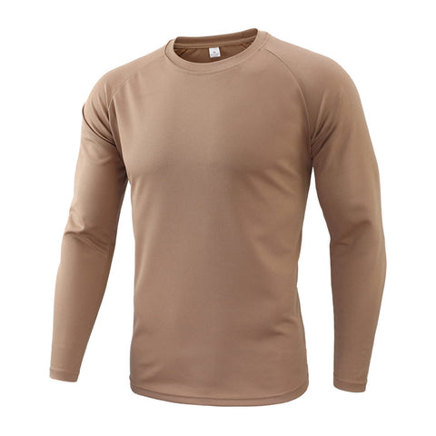 GYHH Mens Long Sleeve Baselayer,Quick-drying Camouflage T-shirt Breathable Crew Neck Military Clothes Fou Outdoor Hunting Hiking Camping Climbing Fishing (Khaki,Large)