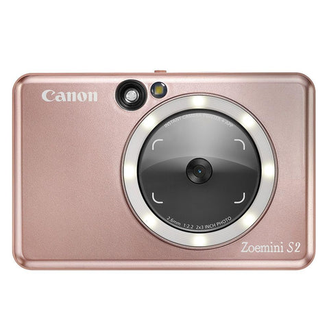 Canon Zoemini S2 Instant Camera Printer 8MP - Compact with Mirror, Ring Light Camera, Zink Sticky-Back Photo Paper, Portable, Rose Gold