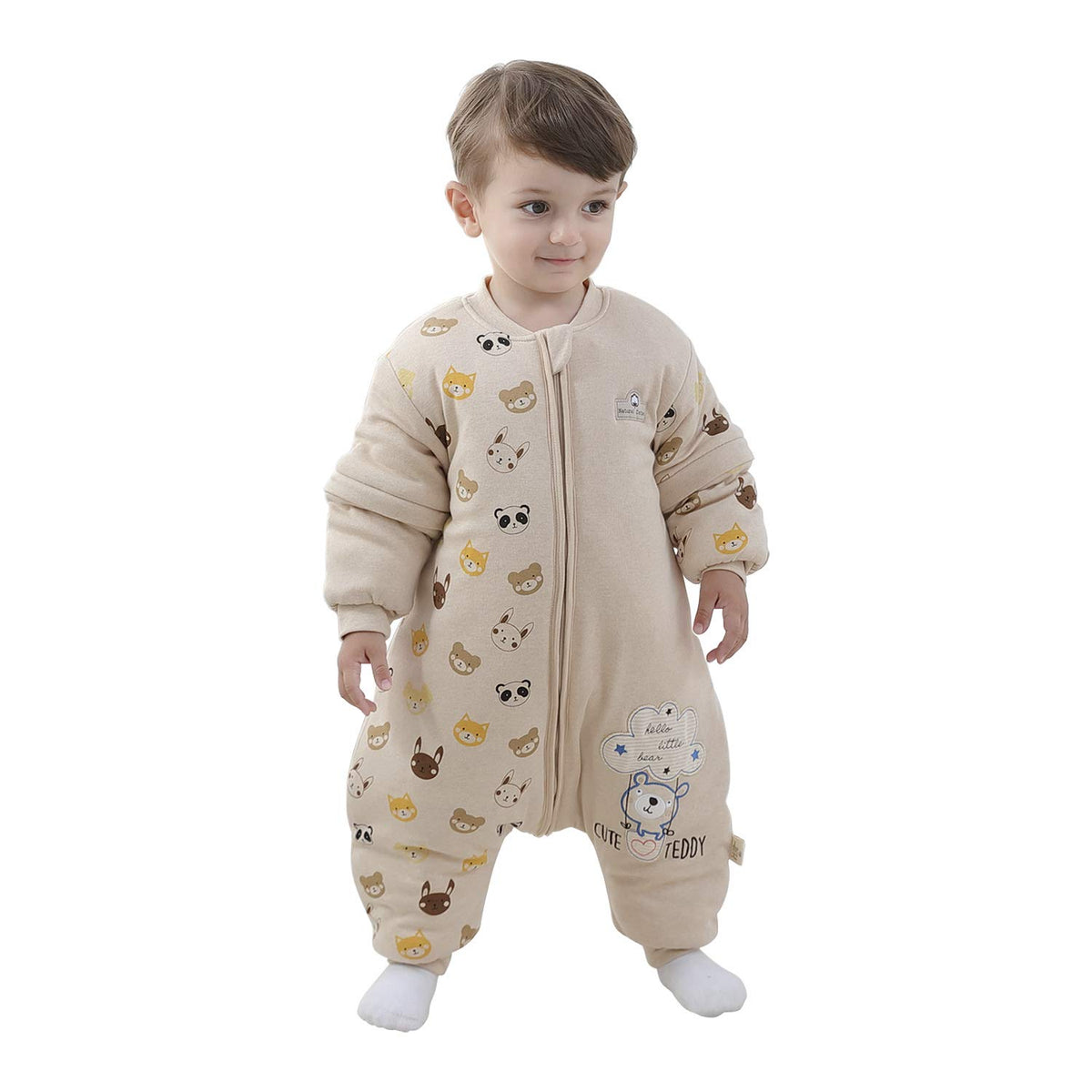 Mosebears Baby Sleeping Bag, 2.5 TOG baby sleep sack with Legs,Warmly Lined Winter Sleeping Bag with Removable Sleeves(Bear,6-18 Months(baby height 75-85cm))