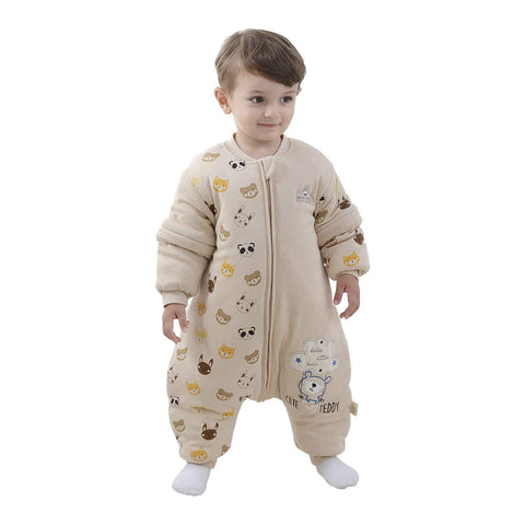Mosebears Baby Sleeping Bag, 2.5 TOG baby sleep sack with Legs,Warmly Lined Winter Sleeping Bag with Removable Sleeves(Bear,6-18 Months(baby height 75-85cm))