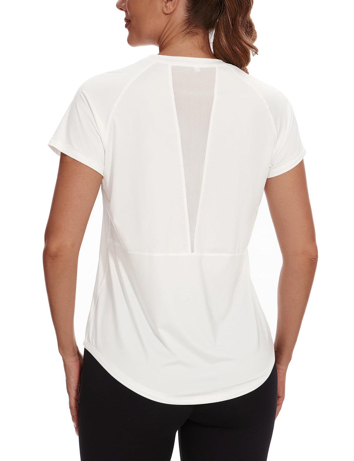 Gyabnw Women's Sports T-Shirt Gym Tops for Women Crew Neck Back Mesh Yoga Workout Running Fitness Athletic Short Sleeves Tee White