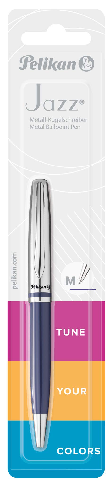 Pelikan Jazz Classic Ballpoint Pen, Medium Nib, Blue Ink Refill Included, Metal, Dark Blue, Blister Card, 1 Each (807104)