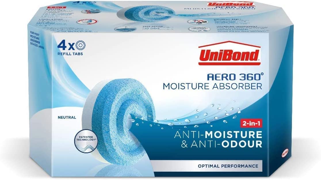 UniBond AERO 360ÃƒÆ’Ã†â€™ÃƒÂ¢Ã¢â€šÂ¬Ã…Â¡ÃƒÆ’Ã¢â‚¬Å¡Ãƒâ€šÃ‚Â° Moisture Absorber Neutral Refill Tab, ultra-absorbent and odour-neutralising, for AERO 360ÃƒÆ’Ã†â€™ÃƒÂ¢Ã¢â€šÂ¬Ã…Â¡ÃƒÆ’Ã¢â‚¬Å¡Ãƒâ€šÃ‚Â° Dehumidifier, Condensation Absorbers, 450 g ( Pack of 4)