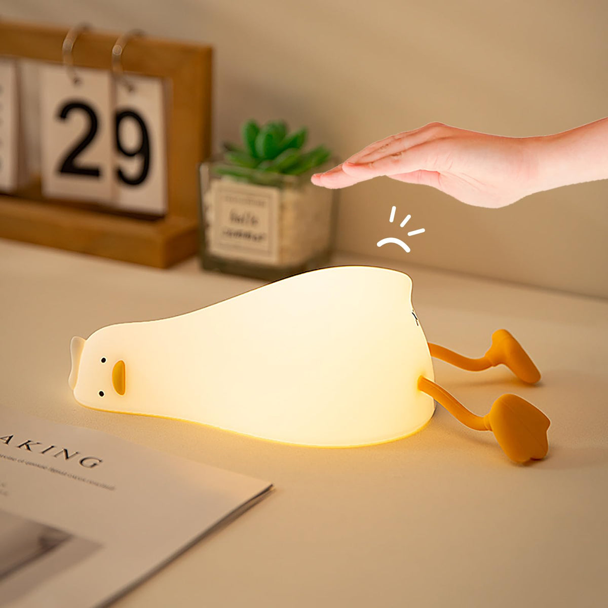 ZVO LED Night Light Children, Flat Lying Duck Bedside Lamp with 3 Light Levels, Duck Night Lamp with Touch Control Timer, Dimmable for Children's Room, Bedroom Lights, Baby Room, Decoration, Birthday