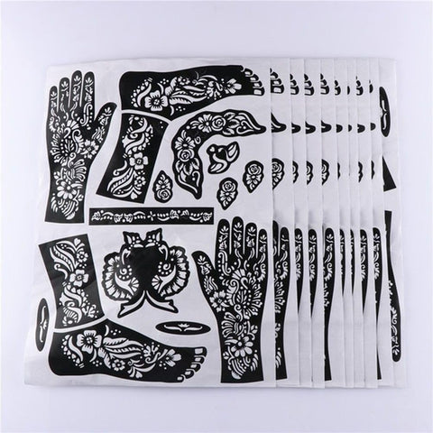 Black Henna Tattoo Kit Stencils, Temporary Reusable Unisex Tattoo Sets Indian Arabian Temporary Tattoo Templates Kit for Body Art Paint Temporary Tattoos Makeup, Temporary Tattoos, Body