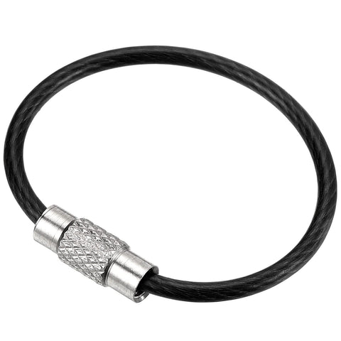 PATIKIL 3.5 Inch Length Wire Keychain Cable, 5 Pack Stainless Steel Key Ring Loop, Black