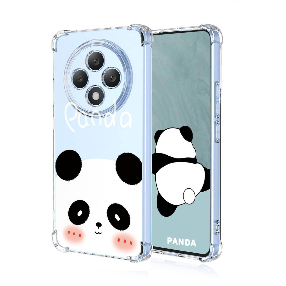 YUEQIAN Case for Oppo Reno 12F 4G/Oppo Reno 12 FS 5G (Reno12 F 5G), Ultra Thin Soft TPU Silicone Bumper Shockproof Transparent Cover, Fashion Flower Cartoon Pattern Clear Rubber Boy Girl Cover.(Panda)
