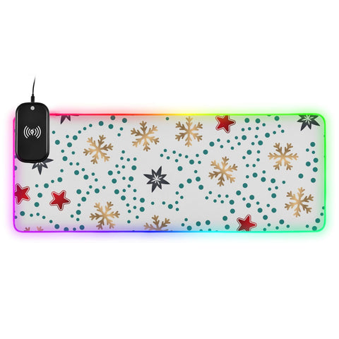 Christmas Snowflakes Stars Wireless Charging Mouse Pad for Mobile Phone Extra Large Gaming Mousepad with 13 Lighting Modes Computer Mat for Gaming MacBook PC Laptop Desk Home Office