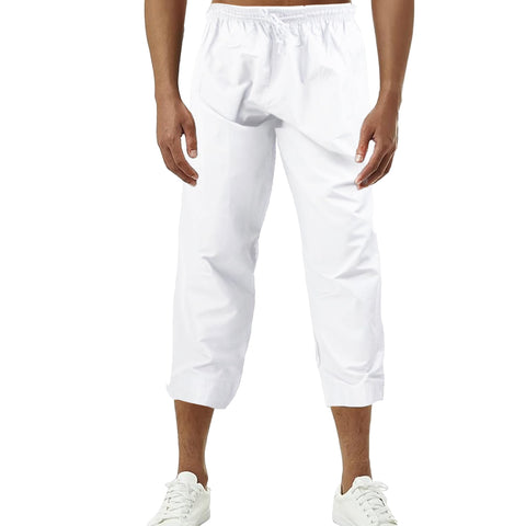 Men Muslim Trousers Jogging Sirwal Cotton Loose-Style Afghan Pants with Waist Elastic Band for Prayer Eid Buggy Trousers FBA (UK, Alpha, L, Regular, Regular, White)
