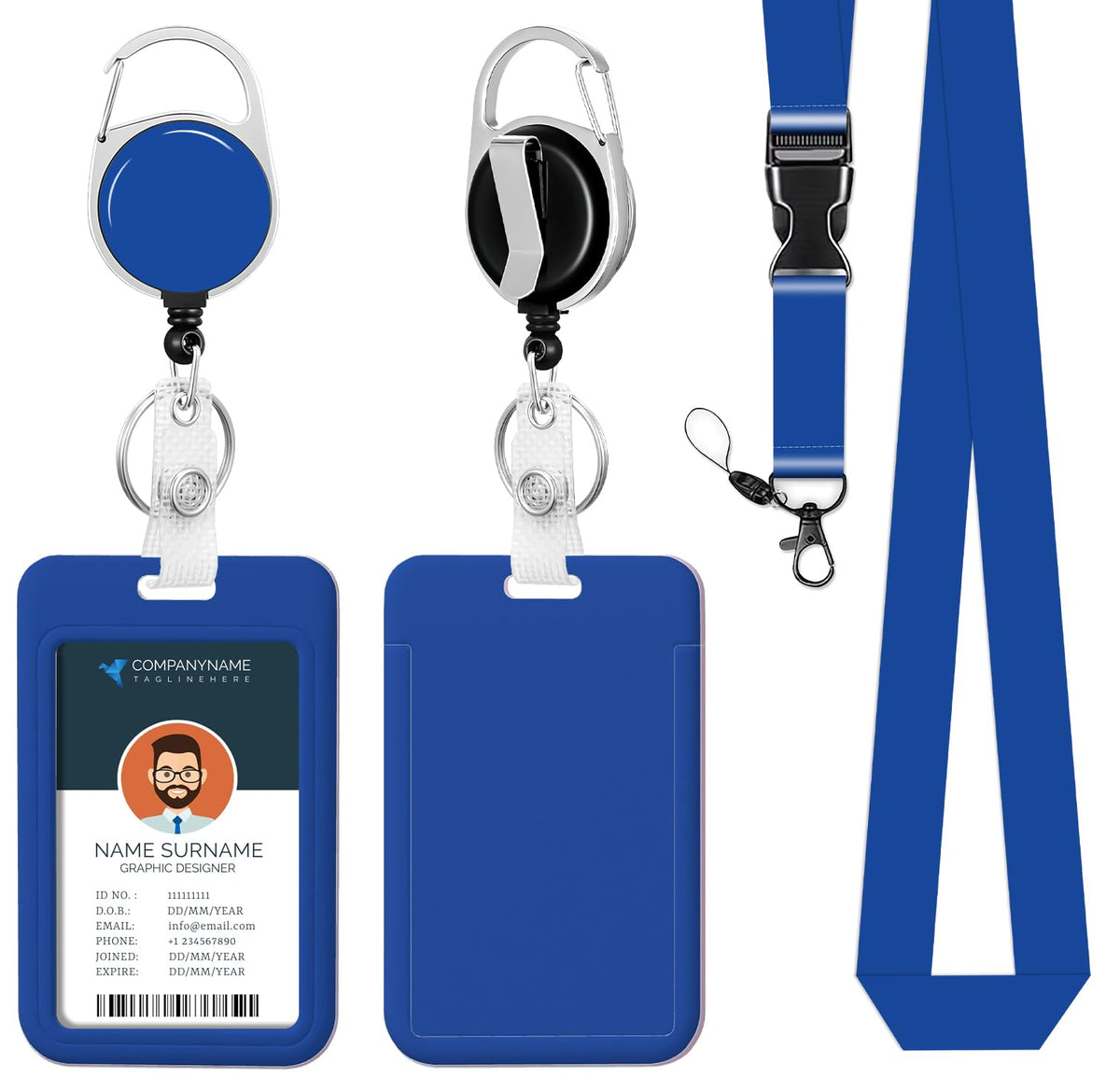 Blue ID Badge Holder Lanyard for ID Badge Reel Retractable Heavy Duty Lanyard with ID Holder office essentials for men Clip ID Card Holder for Teacher Women Work Office