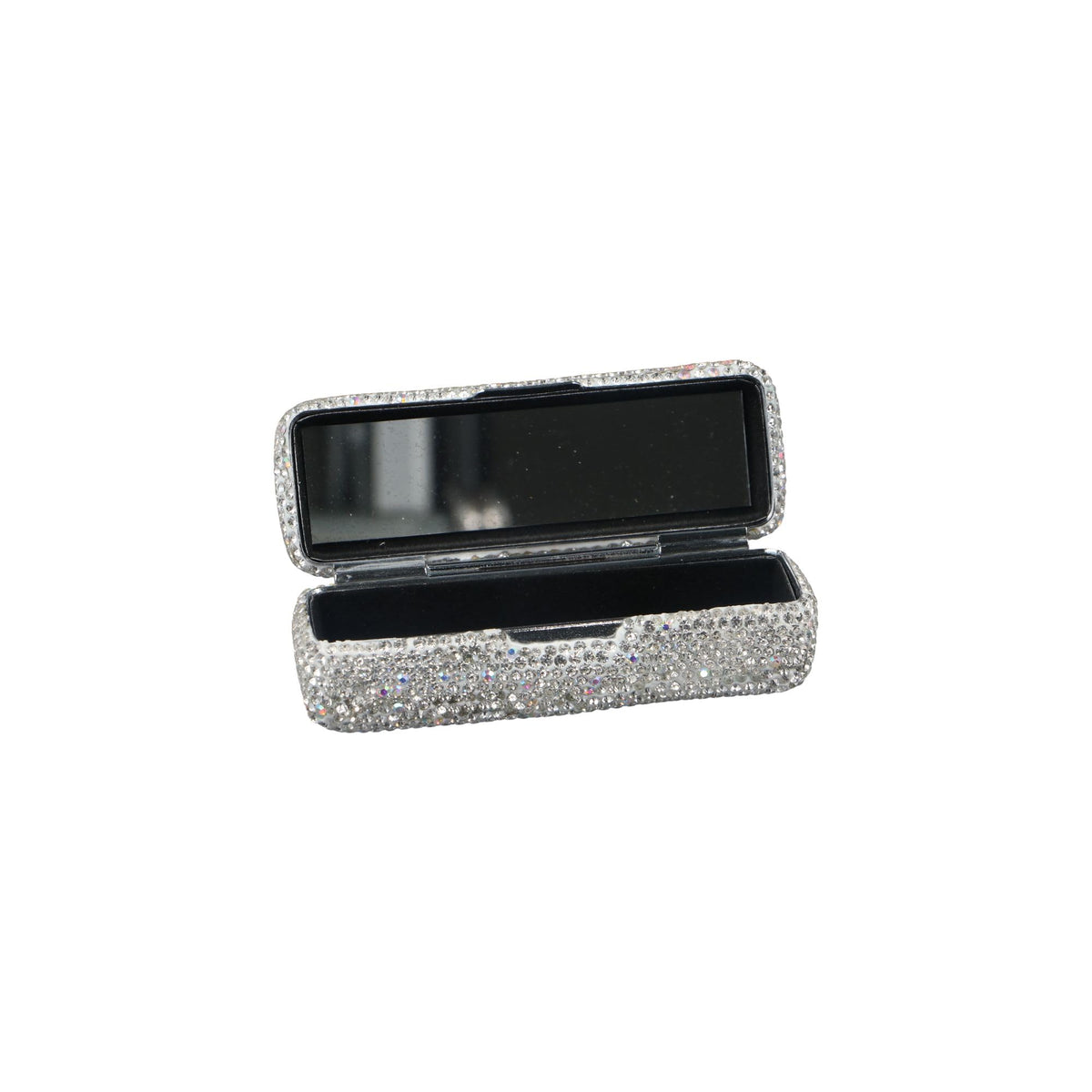 Rhinestone Lipstick Case With Mirror,Shiny Crystal Lipstick Holder Luxury Lipstick Carry Storage Box Single Lipstick Protective Cover Lip Gloss Organizer, sliver