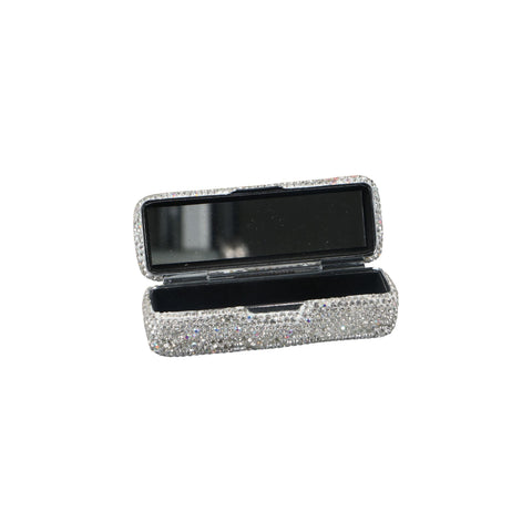 Rhinestone Lipstick Case With Mirror,Shiny Crystal Lipstick Holder Luxury Lipstick Carry Storage Box Single Lipstick Protective Cover Lip Gloss Organizer, sliver