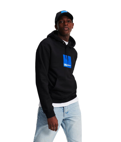 KARL LAGERFELD JEANS, MENS, REGULAR LOGO HOODIE, BLACK, LARGE