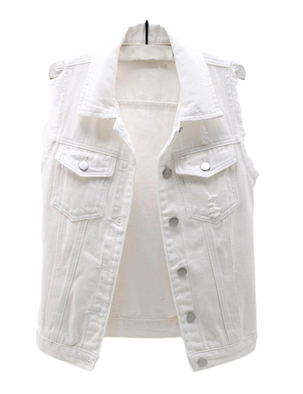 HALITOSS Women's Buttoned Washed Denim Jacket Sleeveless Crop Vest 6 Color (M, White2)