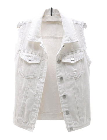 HALITOSS Women's Buttoned Washed Denim Jacket Sleeveless Crop Vest 6 Color (M, White2)