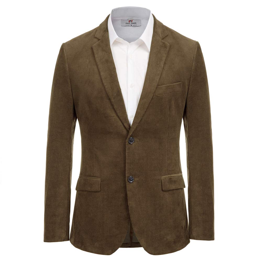 PJ PAUL JONES Mens Corduroy Blazer Jackets Slim Fit Two Button Casual Sports Coat, Coffee, XL
