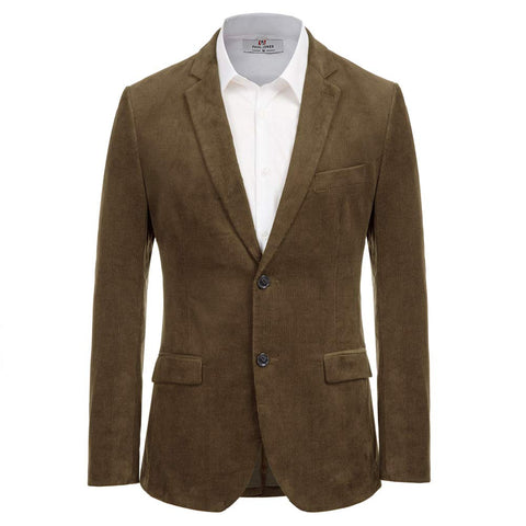 PJ PAUL JONES Mens Corduroy Blazer Jackets Slim Fit Two Button Casual Sports Coat, Coffee, XL