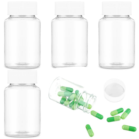 WLLHYF 4Pcs Clear Pill Bottle, 50ml Empty Clear Plastic Pill Bottles Medicine Bottle Empty Reagent Bottle Chemical Containers with Caps for Liquid Solid Powder (50ml)