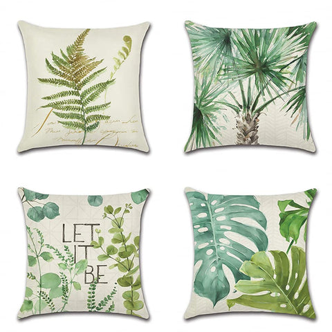 Artscope Set of 4 Decorative Cushion Covers 50x50cm, Green Leaf Pattern Waterproof Throw Pillow Covers, Perfect to Outdoor Patio Garden Bench Living Room Sofa Farmhouse Decor