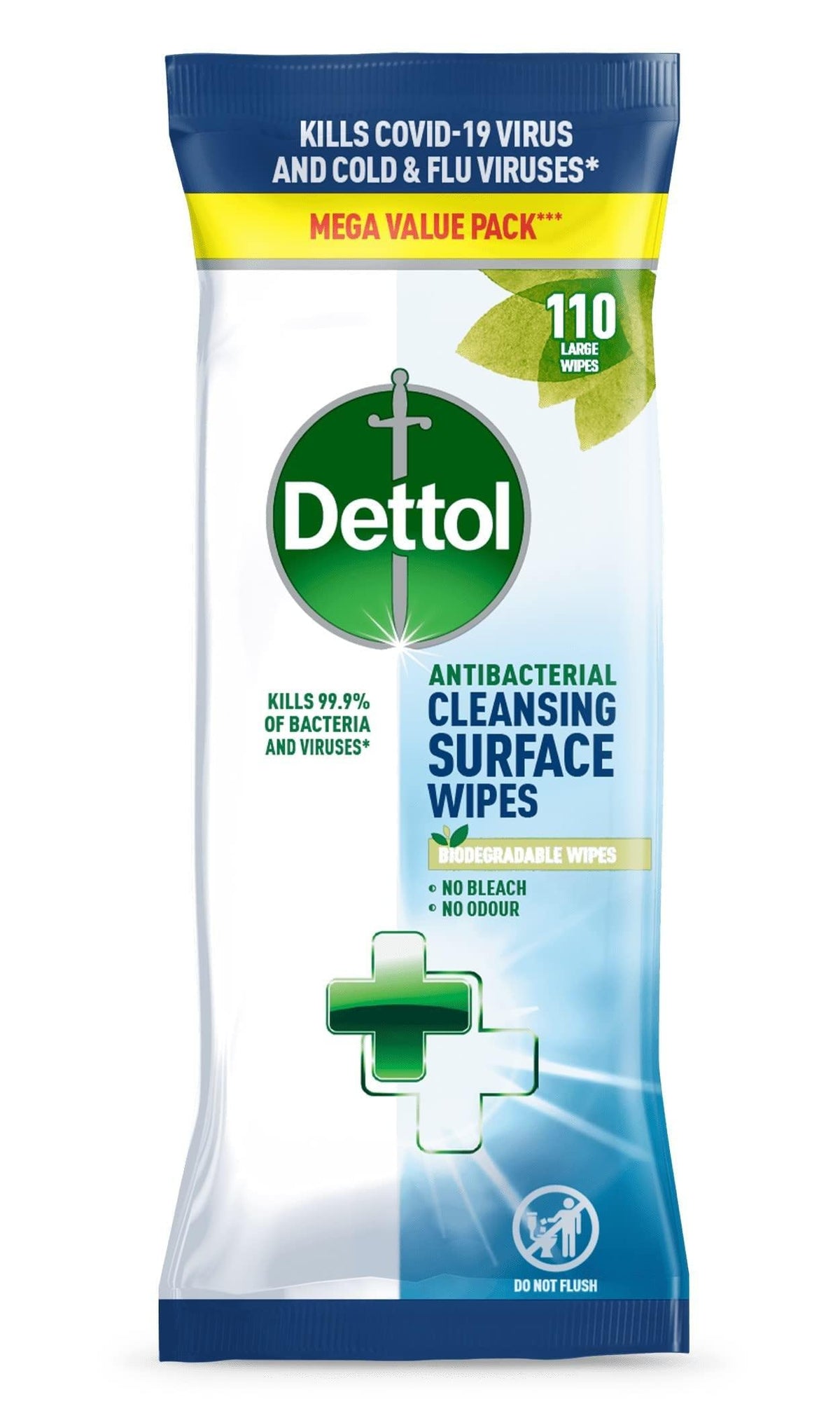 Dettol Anti-Bacterial Biodegradable Large Surface Wipes 110ea