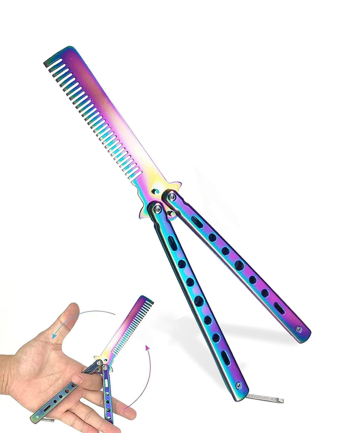 KGDUYC 1 x Butterfly Comb, Foldable Pocket Comb, Butterfly Trainer Exercise Knife Comb, Foldable Hairstyling Brush, Folding Practice Training, Butterfly Style Comb