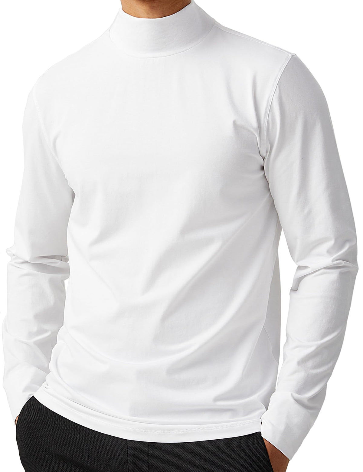 ZSJR Mens Mock Neck T Shirts Pullover High Neck Turtleneck Premium Long Sleeve Sweaters for Men White