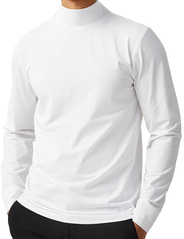 ZSJR Mens Mock Neck T Shirts Pullover High Neck Turtleneck Premium Long Sleeve Sweaters for Men White