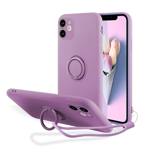 UEEBAI Case for iPhone 11 (6.1 inch), Slim Liquid Silicone Phone Case with 360 Rotatable Ring Holder Kickstand Fashion Hand Strap with Magnetic Car Mount Shockproof TPU Bumper Cover - Purple