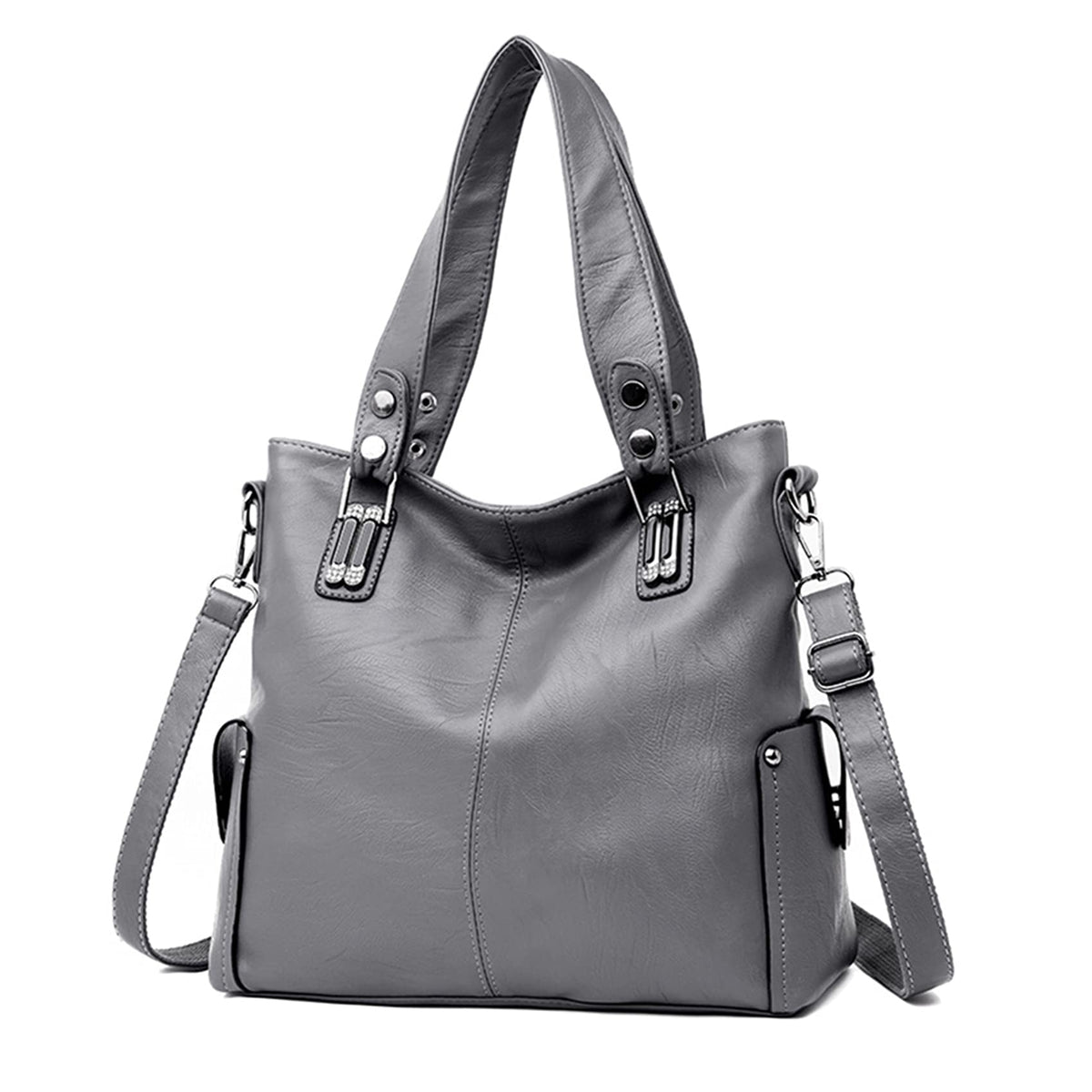 Designer Handbags for Ladies Large Leather Purses Tote Messenger Shoulder Crossbody Top Zipper Bag (Grey)