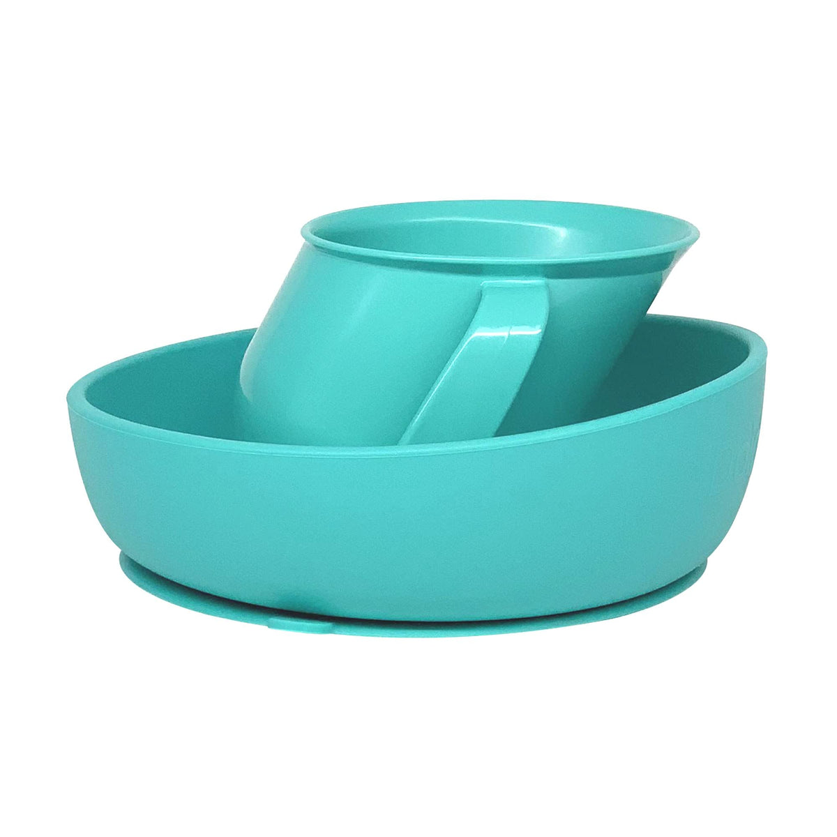 Doidy Bowl and Cup Set, Turquoise - Unique Slanted Design Training Sippy Cup and Non-Slip Silicone Suction Bowl - Weaning Gift Set for Babies