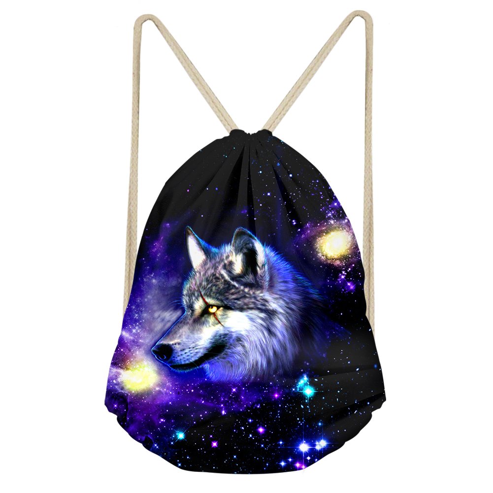 chaqlin Cool Wolf Print Drawstring Backpack Rucksack Shoulder Bags Gym Bag for Kids Girls