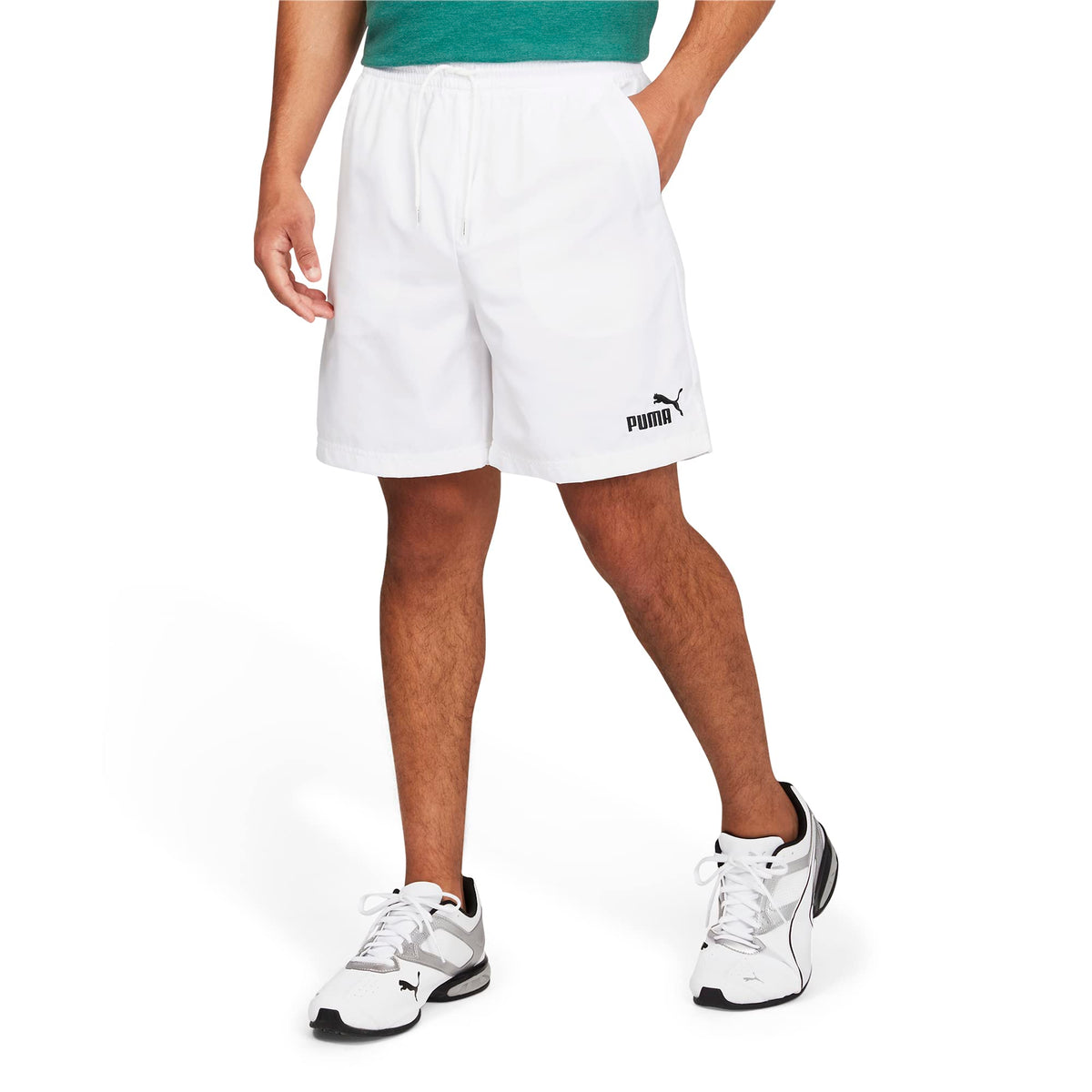 PUMA Men's Essentials Embroidery Woven Shorts, White, Medium