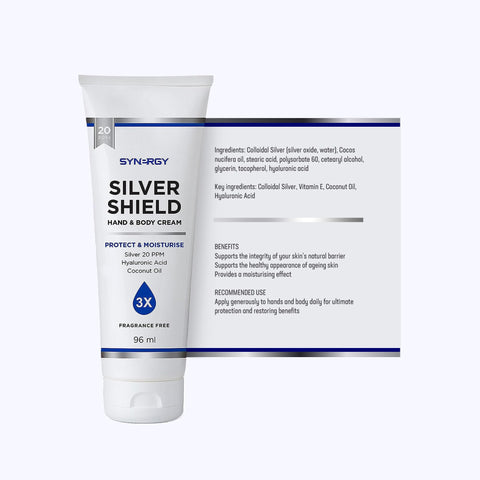 Synergy Worldwide Silver Shield Hand & Body Cream 96 ml | Protects and Restores Skin's Moisture Barrier | Colloidal Silver, Vitamin E, Coconut Oil, and Hyaluronic Acid | Hydrating and Nourishing