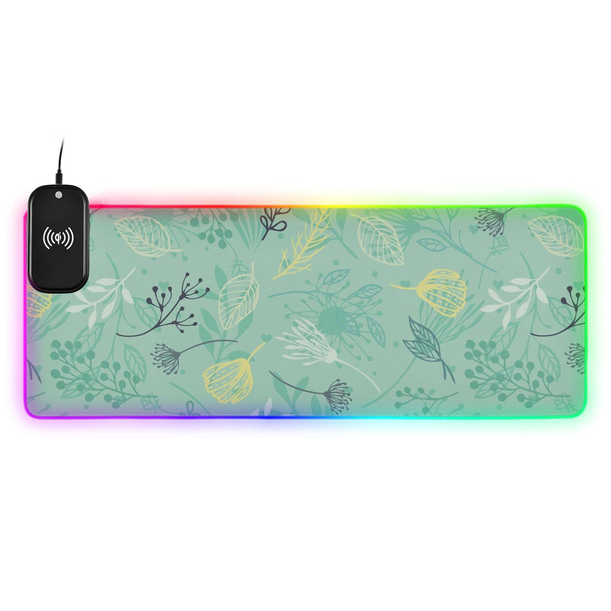 Forest Herbs Blue Wireless Charging Mouse Pad for Mobile Phone Extra Large Gaming Mousepad with 13 Lighting Modes Keyboard Mat for Gaming MacBook PC Laptop Desk Home Office