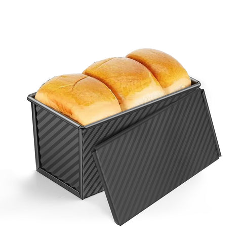 Pullman Loaf Pan with Lid, 9x4 inch (1 lb Dough Capacity), Non-Stick Sandwich Bread Loaf Pan for Homemade Baking Bread, Black