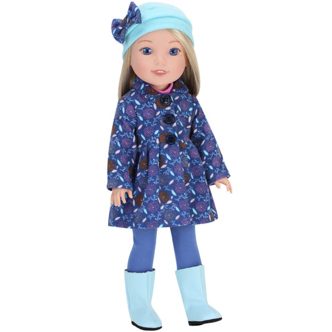 Sophia's 4 Piece Winter Outfit with Print Coat, Pants, Hat and Boots for 14.5" Dolls, Blue