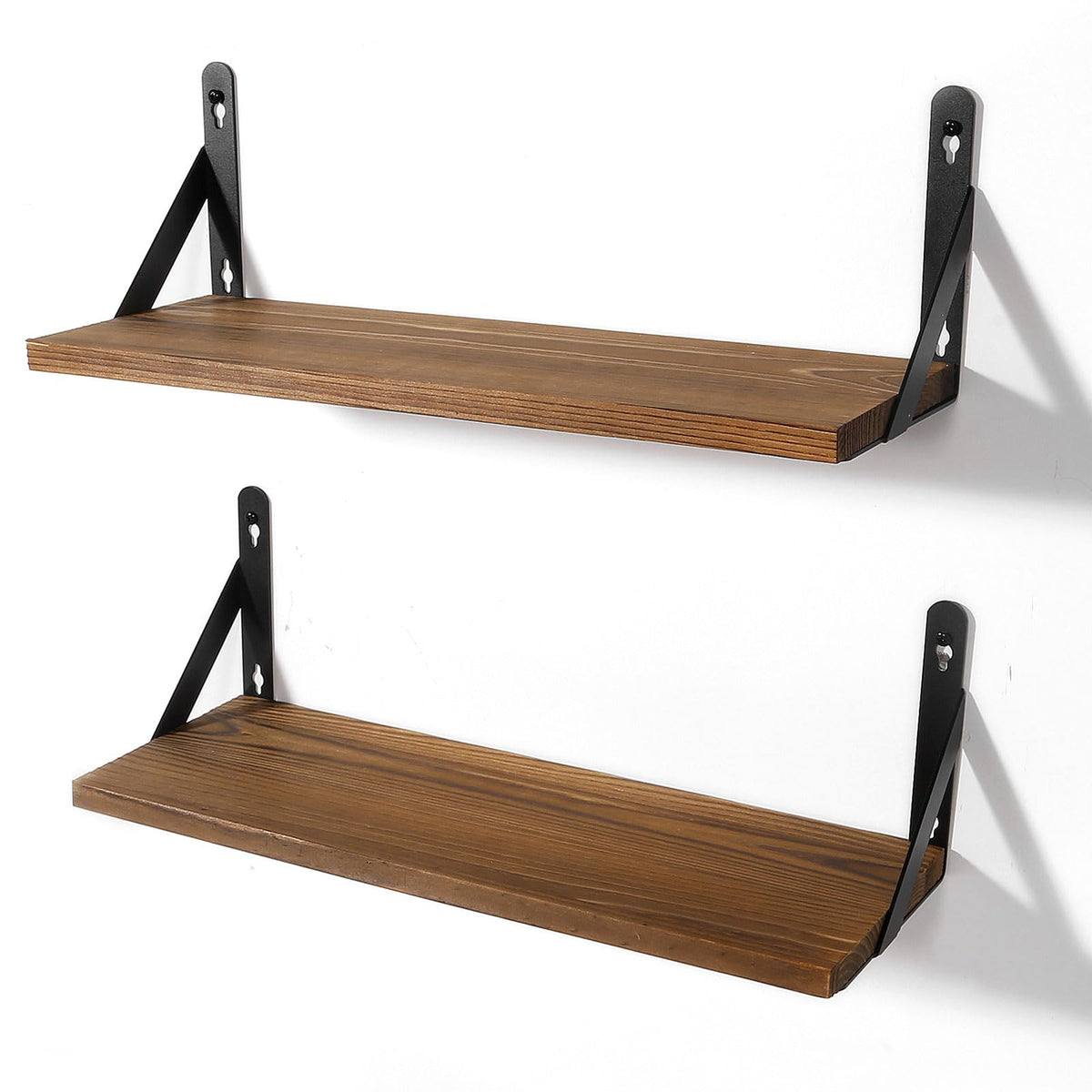 AGM Floating Shelves, Bathroom Shelf Set of 2, Rustic Wood Wall Mounted Shelf for Storage&Room Decor, Floating Shelf for Plants, Book, Bathroom, Bedroom, Kitchen, Office, Living Room(Dark Brown)
