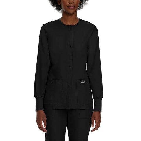 Landau Essentials Relaxed Fit 4-Pocket Snap-Front Scrub Jacket for Women 7525 Black