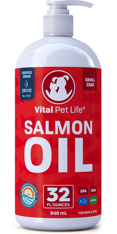 Salmon Oil for Dogs & Cats - Healthy Skin & Coat, Fish Oil, Omega 3 EPA DHA, Liquid Food Supplement for Pets, All Natural, Supports Joint & Bone Health, Natural Allergy & Inflammation Defense, 32 oz