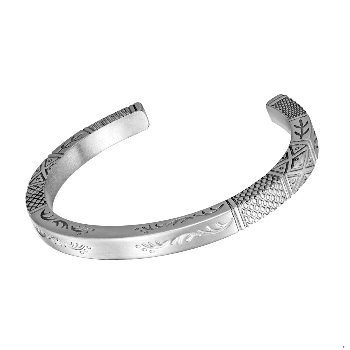 murtoo Power of Poseidon Bracelets for Men - Stainless Steel Jewelry - 3D Engraving Sea Wave Seed Fish Scale Viking Bracelet Stylish Open Cuff Gift for Man (9 inch (Large), Silver)